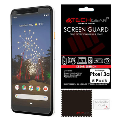 [5 Pack] TECHGEAR Screen Protectors Compatible with Google Pixel 3a, CLEAR LCD Screen Protectors Cover Guards