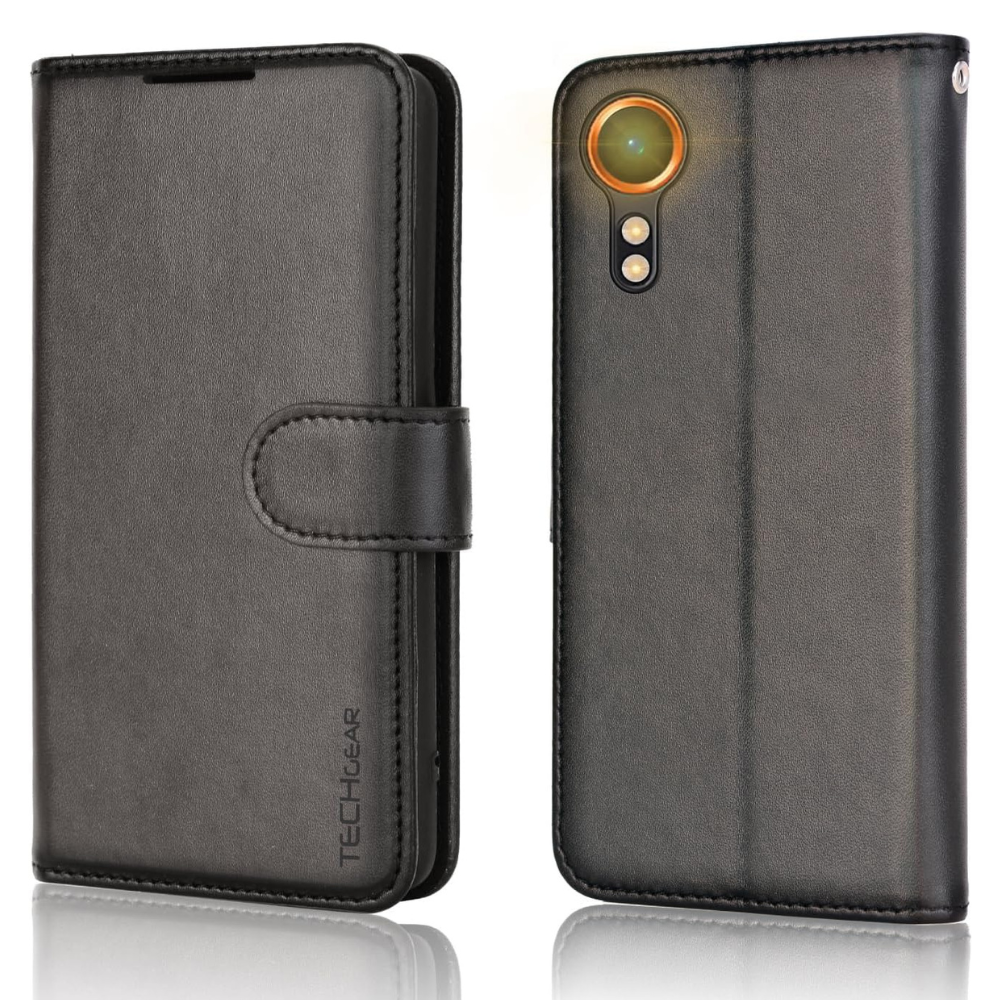 [Leather Wallet Case] Protective Cover with Cash & Card Holder, Stand and Wrist Strap For Samsung XCover 7 5G