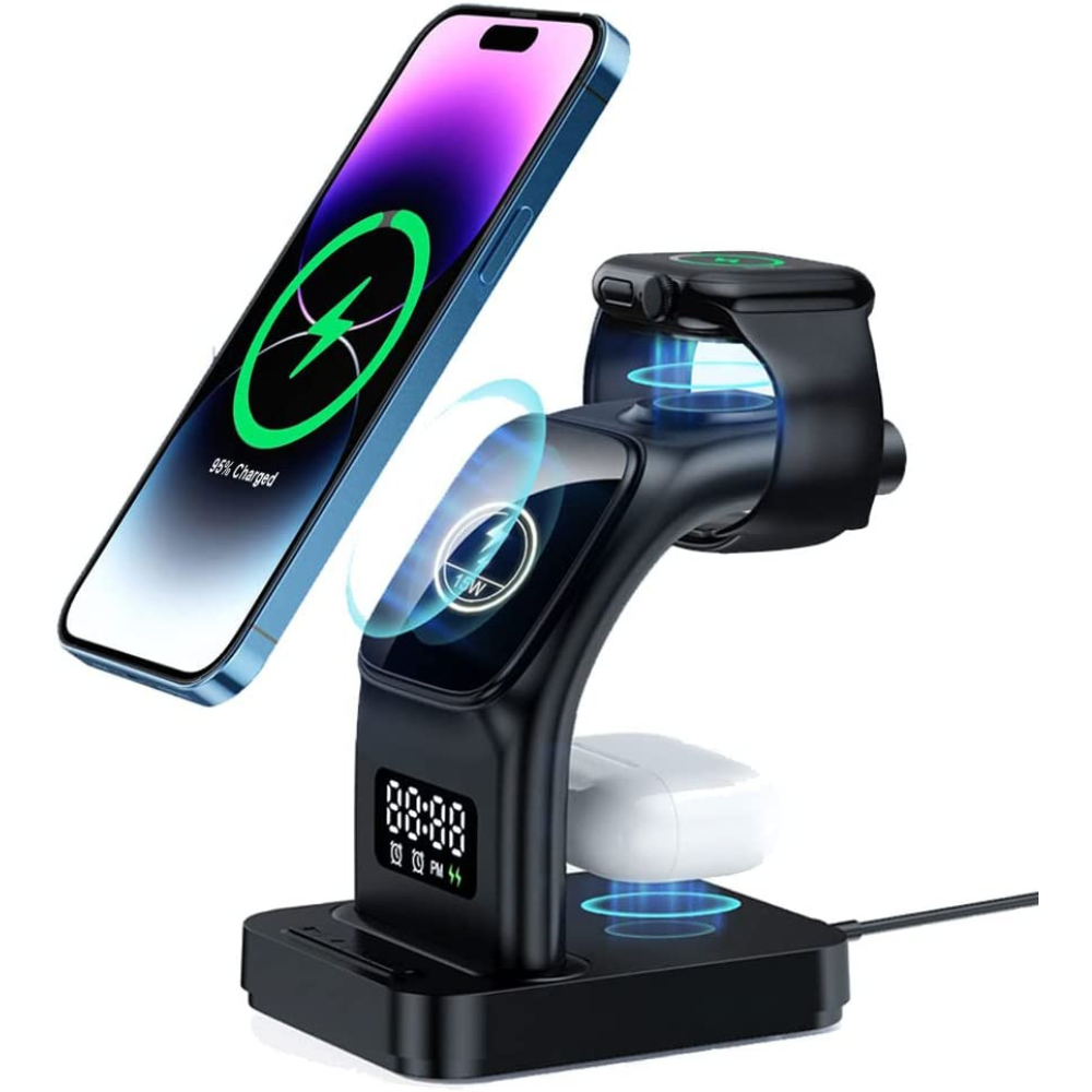 5 in1 Wireless Charging Station Alarm & Light, 15W Wireless MagSafe Charging Stand