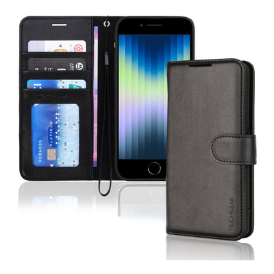 [Wallet Case] Protective Cover with Cash & Card Holder, Stand and Wrist Strap For Apple iPhone SE 3 / SE 2 / iPhone 8 7 6 6s 4.7"