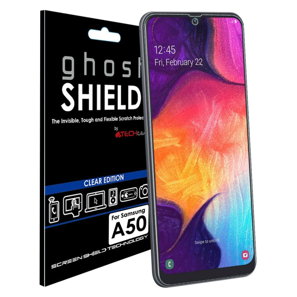 [Pack of 3] TECHGEAR Screen Protectors fit Samsung Galaxy A50 [ghostSHIELD Edition] Reinforced TPU film Screen Protector s [FULL Screen Coverage]