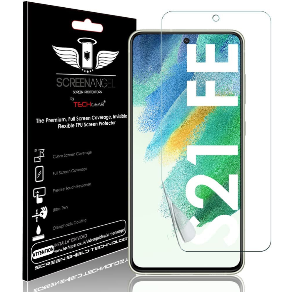 TECHGEAR Screen Protector fits Samsung Galaxy S21 FE [Screen Angel Edition][Case Friendly] [Bubble Free] [FULL Screen Coverage] TPU Film
