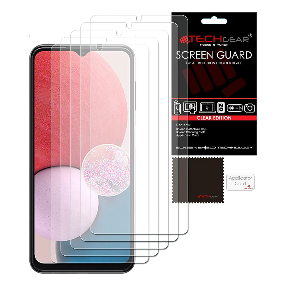 [5 Pack] TECHGEAR Screen Protectors Compatible with Samsung Galaxy A70, CLEAR LCD Screen Protectors Cover Guards