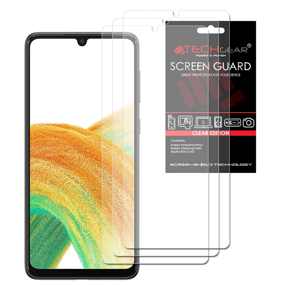 [3 Pack] TECHGEAR Screen Protectors Compatible with Samsung Galaxy A70, CLEAR LCD Screen Protectors Cover Guards