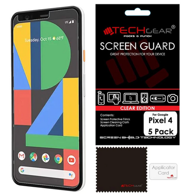 [5 Pack] TECHGEAR Pixel 4 Screen Protectors , CLEAR LCD Screen Protectors Cover Guards Compatible with Google Pixel 4
