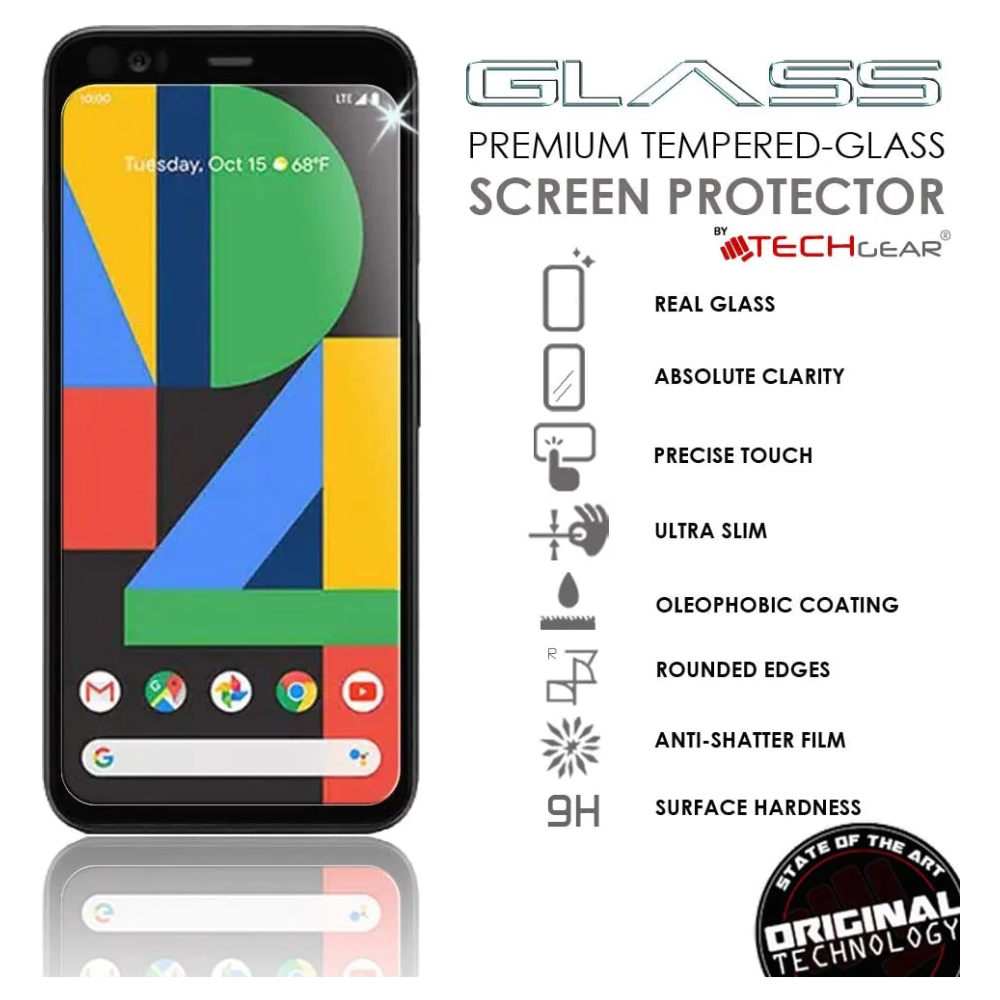[2 Pack] TECHGEAR Pixel 4 XL Tempered Glass Screen Protector, GLASS Edition [9H Hardness] [No-Bubble] Compatible with Google Pixel 4 XL