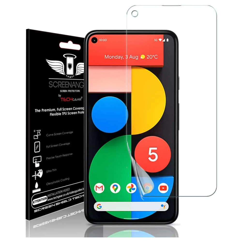 TECHGEAR Screen Protector fits Google Pixel 5 [Screen Angel Edition] [Case Friendly] [Bubble Free] [FULL Screen Coverage] HD Clear Flexible TPU Film
