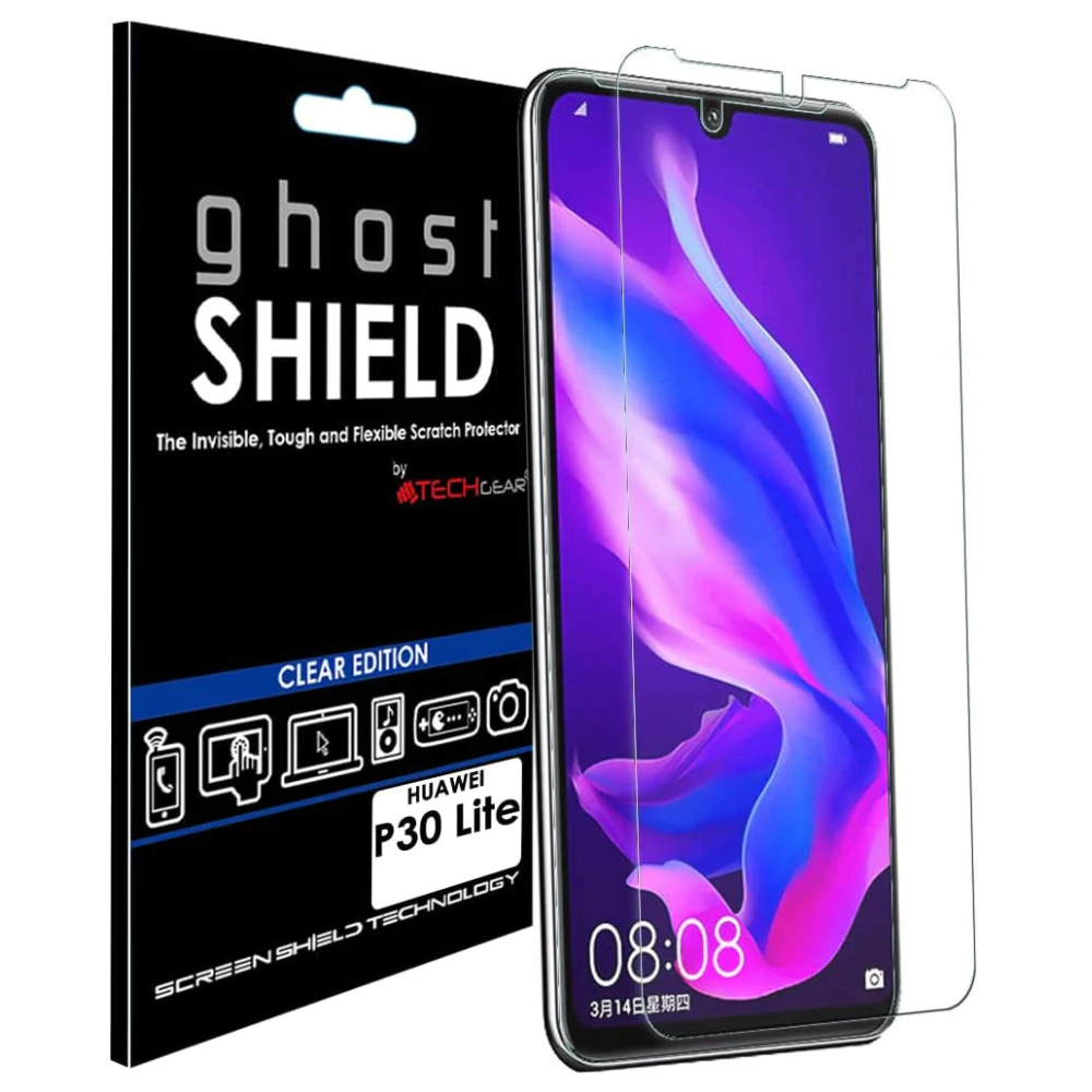 TECHGEAR Screen Protector fits Huawei P30 Lite [ghostSHIELD Edition] Reinforced TPU film Screen Protector with FULL Screen Coverage inc