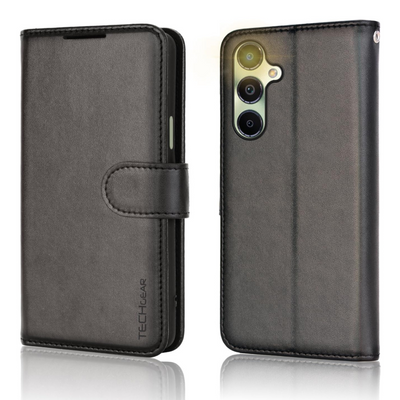 [Leather Wallet Case] Protective Cover with Cash & Card Holder, Stand and Wrist Strap For Samsung Galaxy A05s