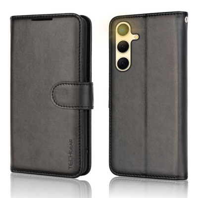 [Leather Wallet Case] Protective Cover with Cash & Card Holder, Stand and Wrist Strap For Samsung Galaxy S24 5G