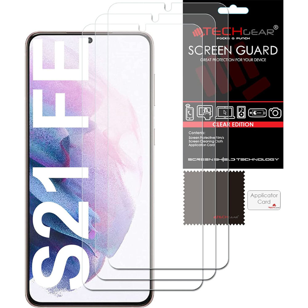 [3 Pack] TECHGEAR Screen Protectors Compatible with Samsung Galaxy S21 FE (S21 Fan Edition), CLEAR LCD Screen Protectors Cover Guards