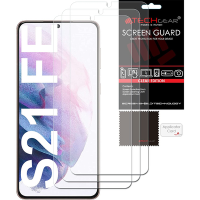 [3 Pack] TECHGEAR Screen Protectors Compatible with Samsung Galaxy S21 FE (S21 Fan Edition), CLEAR LCD Screen Protectors Cover Guards