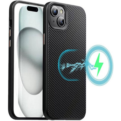 [Carbon Fibre Detail] Shockproof, Anti-Scratch, Slim Hybrid Gel Bumper Case with Hard Back Compatible with MagSafe Cover for iPhone 15 6.1"