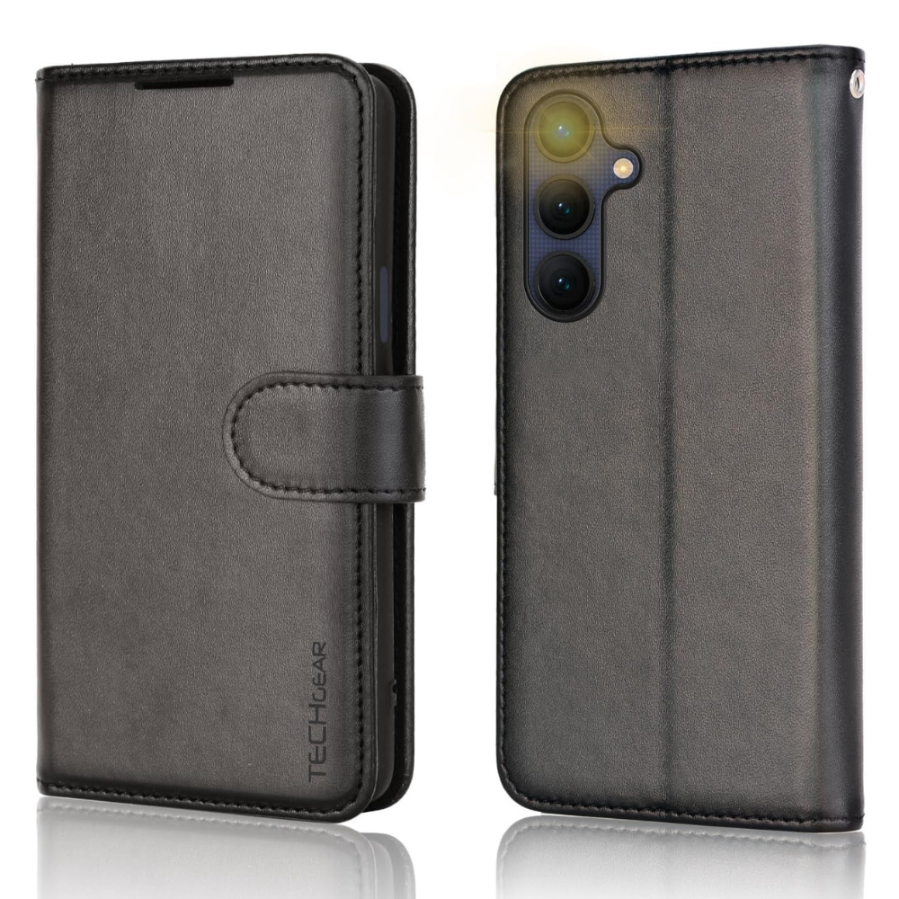 [Leather Wallet Case] Protective Cover with Cash & Card Holder, Stand and Wrist Strap For Samsung Galaxy A25 5G