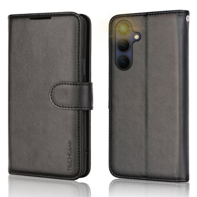 [Leather Wallet Case] Protective Cover with Cash & Card Holder, Stand and Wrist Strap For Samsung Galaxy A25 5G