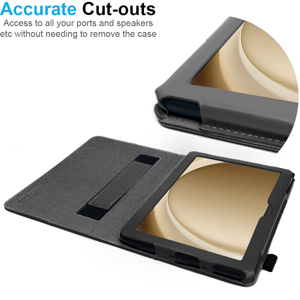 TECHGEAR Folio Case for Samsung Galaxy Tab A11+ & A9+ 11" (SM-X230/X236/X210/X215) – Leather Stand Cover with Hand Strap & Auto Sleep/Wake