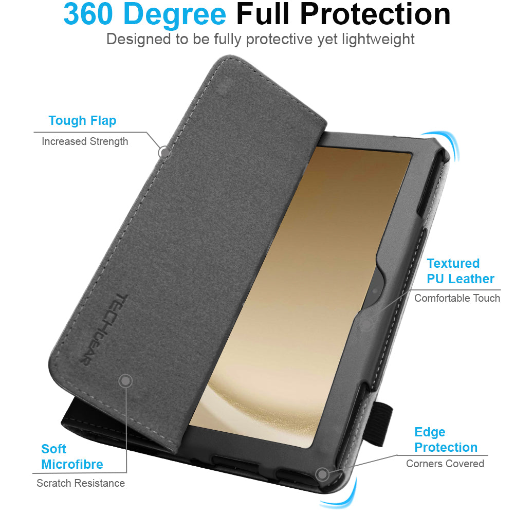 TECHGEAR Folio Case for Samsung Galaxy Tab A11+ & A9+ 11" (SM-X230/X236/X210/X215) – Leather Stand Cover with Hand Strap & Auto Sleep/Wake