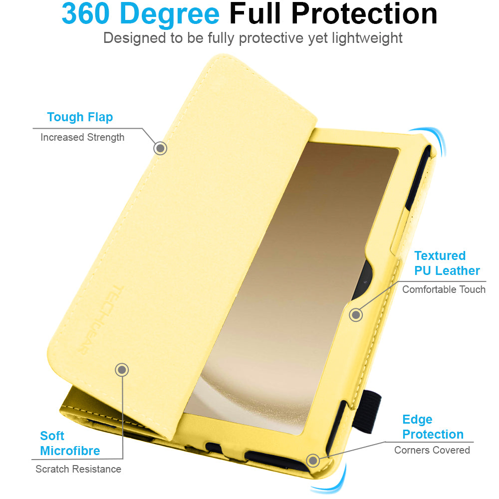 TECHGEAR Folio Case for Samsung Galaxy Tab A11+ & A9+ 11" (SM-X230/X236/X210/X215) – Leather Stand Cover with Hand Strap & Auto Sleep/Wake