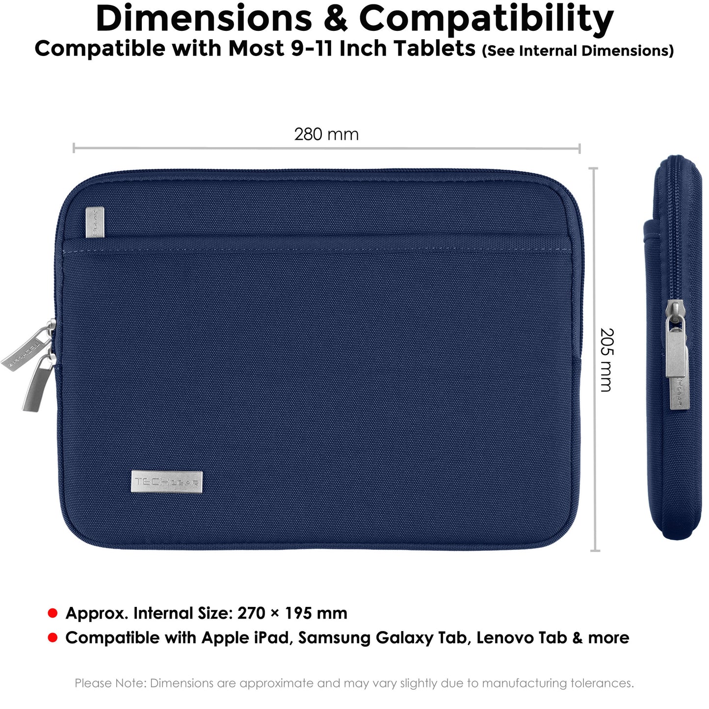 TECHGEAR AirShock Universal Tablet Sleeve | Shockproof Protective Sleeve Case for 7-13 Inch Tablets | Water-Resistant Oxford Fabric with Front Storage Pocket