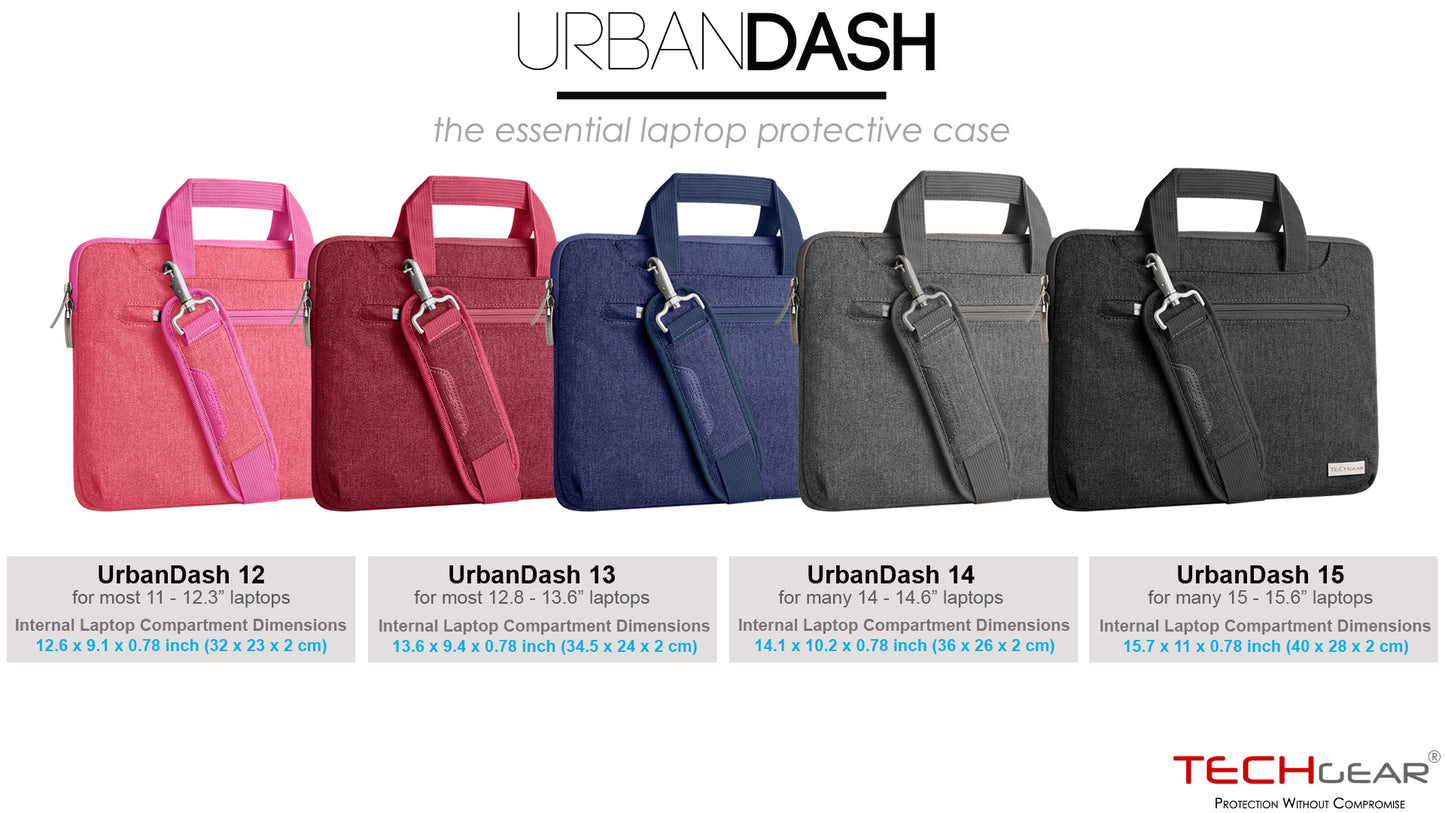 TECHGEAR UrbanDash Laptop Case – 4-in-1 Portable Laptop Sleeve with Strap, Handles & Trolley Belt, Shockproof Carry Case (Available in 5 Colours, and Sizes 11–15.6”)