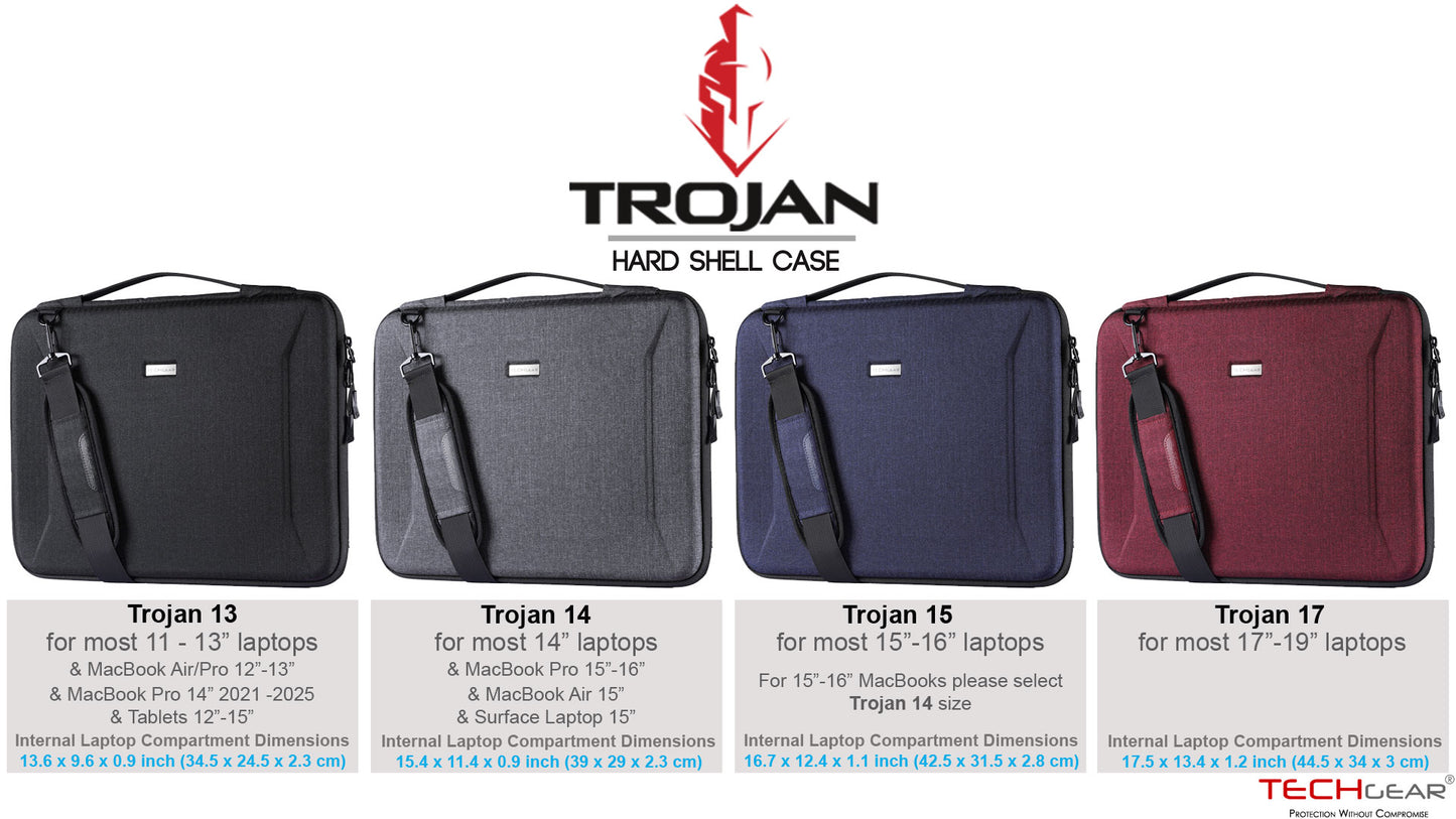 TECHGEAR Trojan Hard Shell Laptop Case – Shockproof Travel Sleeve with Handle & Shoulder Strap, EVA Protective Laptop Bag (Available in 4 Colours, 12–17”)