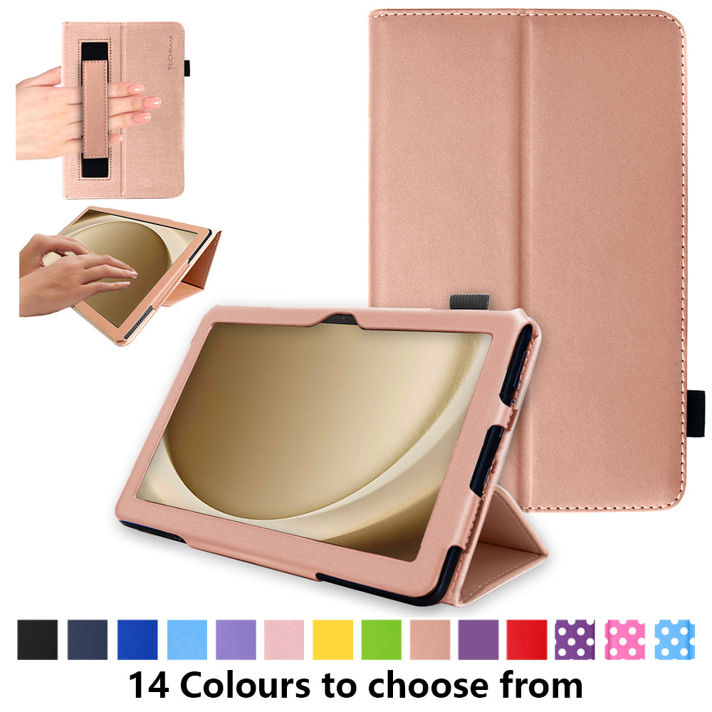 TECHGEAR Folio Case for Samsung Galaxy Tab A11+ & A9+ 11" (SM-X230/X236/X210/X215) – Leather Stand Cover with Hand Strap & Auto Sleep/Wake