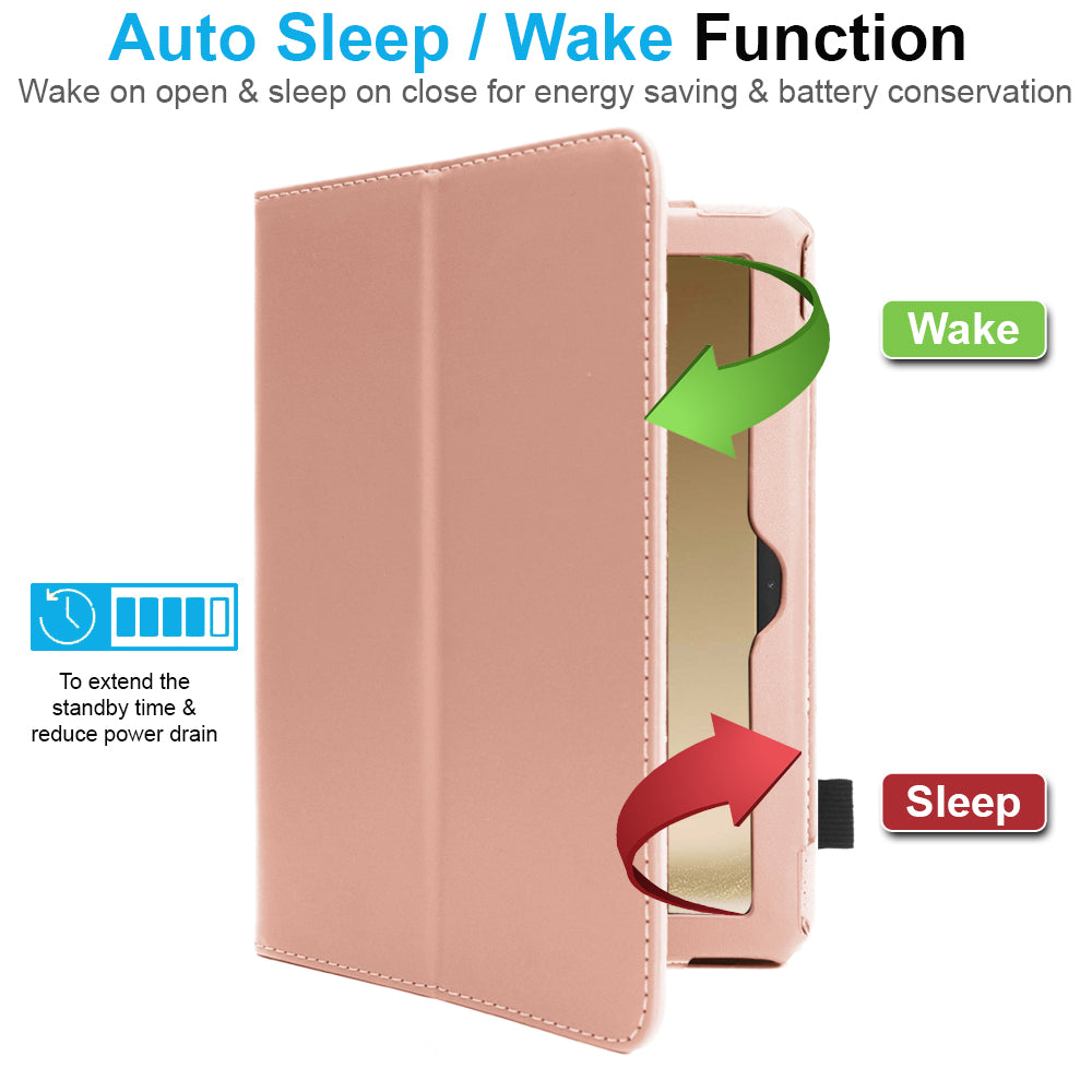 TECHGEAR Folio Case for Samsung Galaxy Tab A11+ & A9+ 11" (SM-X230/X236/X210/X215) – Leather Stand Cover with Hand Strap & Auto Sleep/Wake