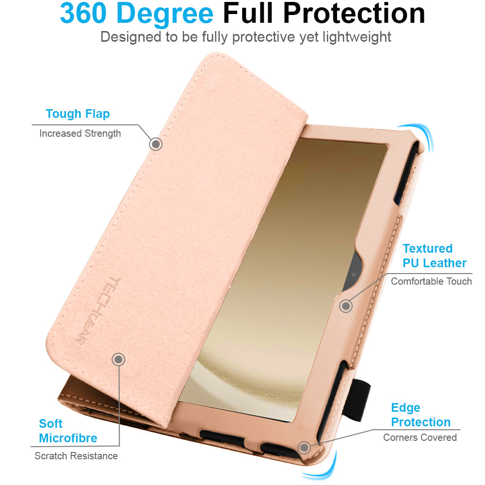 TECHGEAR Folio Case for Samsung Galaxy Tab A11+ & A9+ 11" (SM-X230/X236/X210/X215) – Leather Stand Cover with Hand Strap & Auto Sleep/Wake