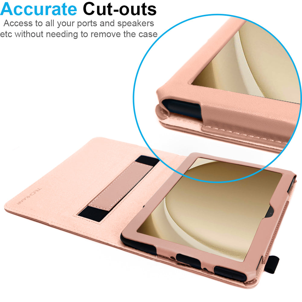 TECHGEAR Folio Case for Samsung Galaxy Tab A11+ & A9+ 11" (SM-X230/X236/X210/X215) – Leather Stand Cover with Hand Strap & Auto Sleep/Wake