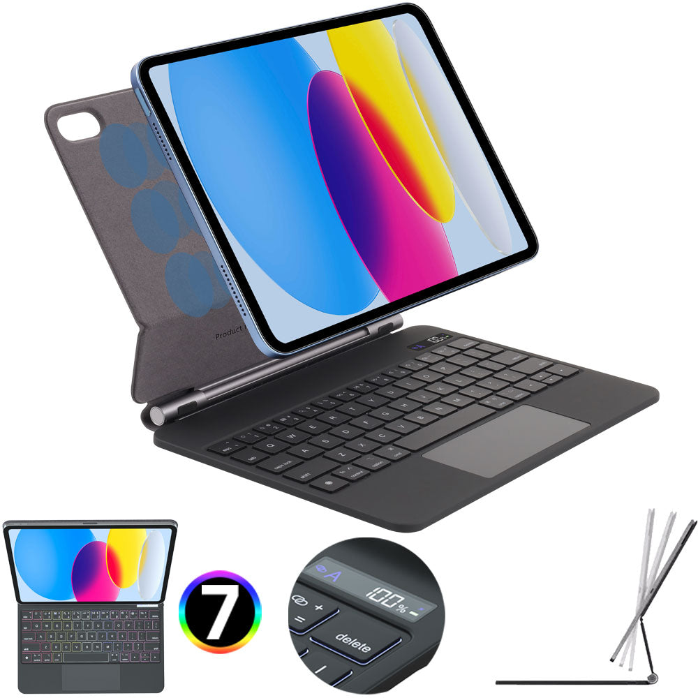 TECHGEAR [Magic Keyboard] Magnetic Floating Stand Case with Touchpad & 7-Colour Backlight for Apple iPad A16 11" (11th Gen) / iPad 10.9" (10th Gen)