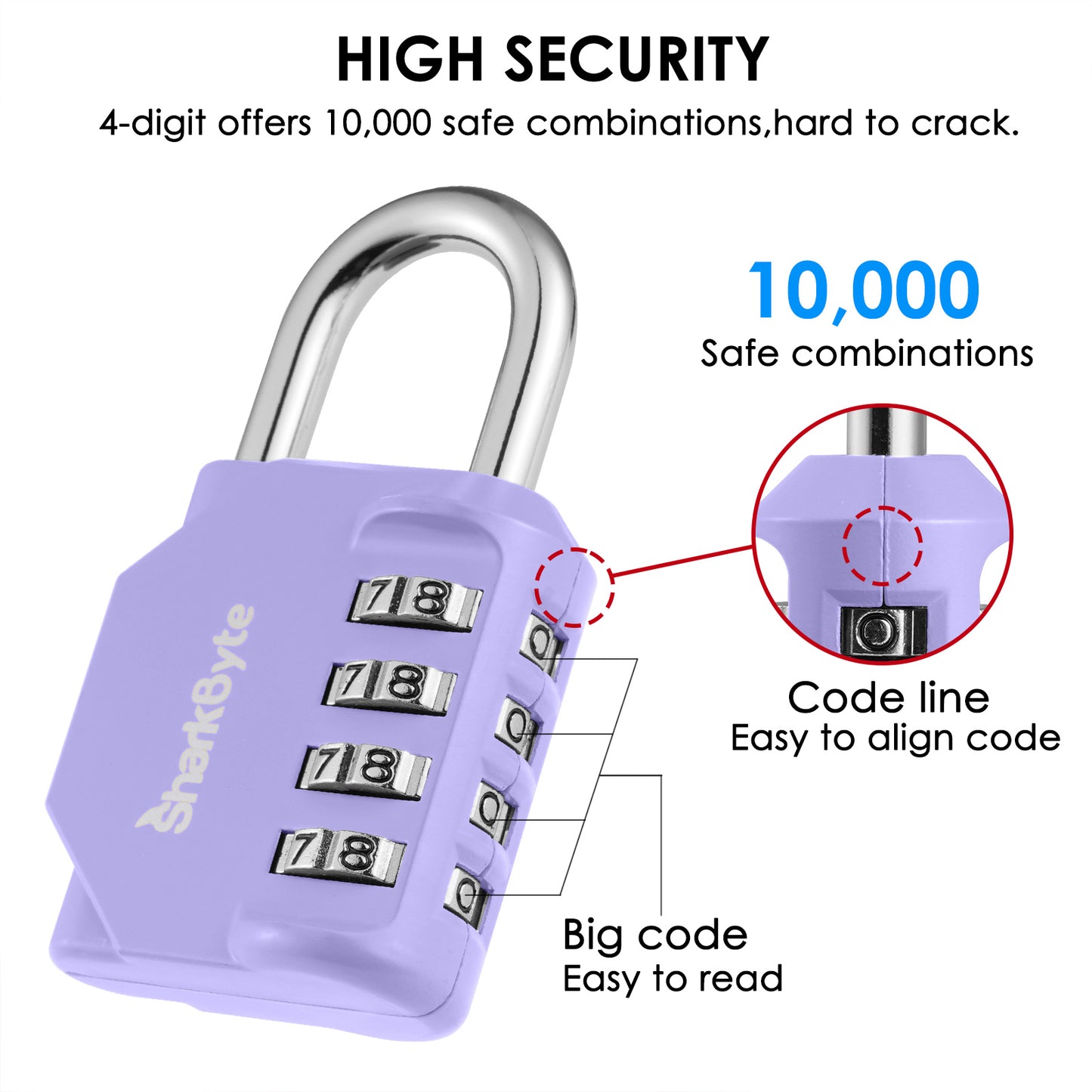 SharkByte Heavy Duty 4-Dial Combination Padlock – Weatherproof Outdoor Lock for Gym, School, Shed, Storage, Cabinet & Toolbox (1 / 2 / 3 / 4 Pack)