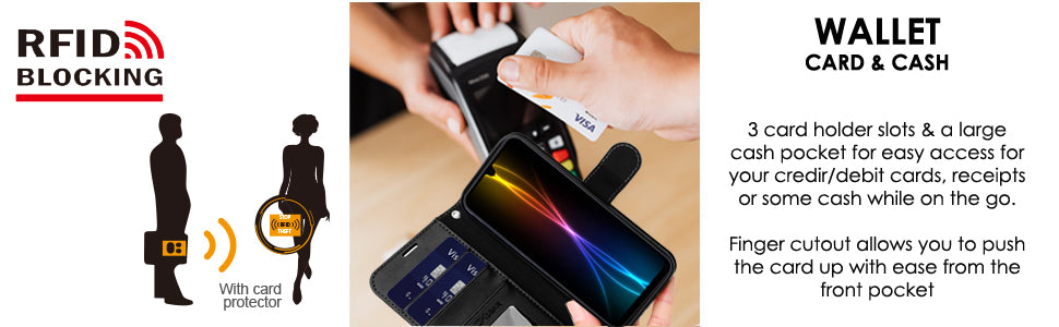 [Wallet Case] Protective Cover with Cash & RFID Blocking Card Holder, Stand and Wrist Strap For Samsung Galaxy A17 5G / A17 4G