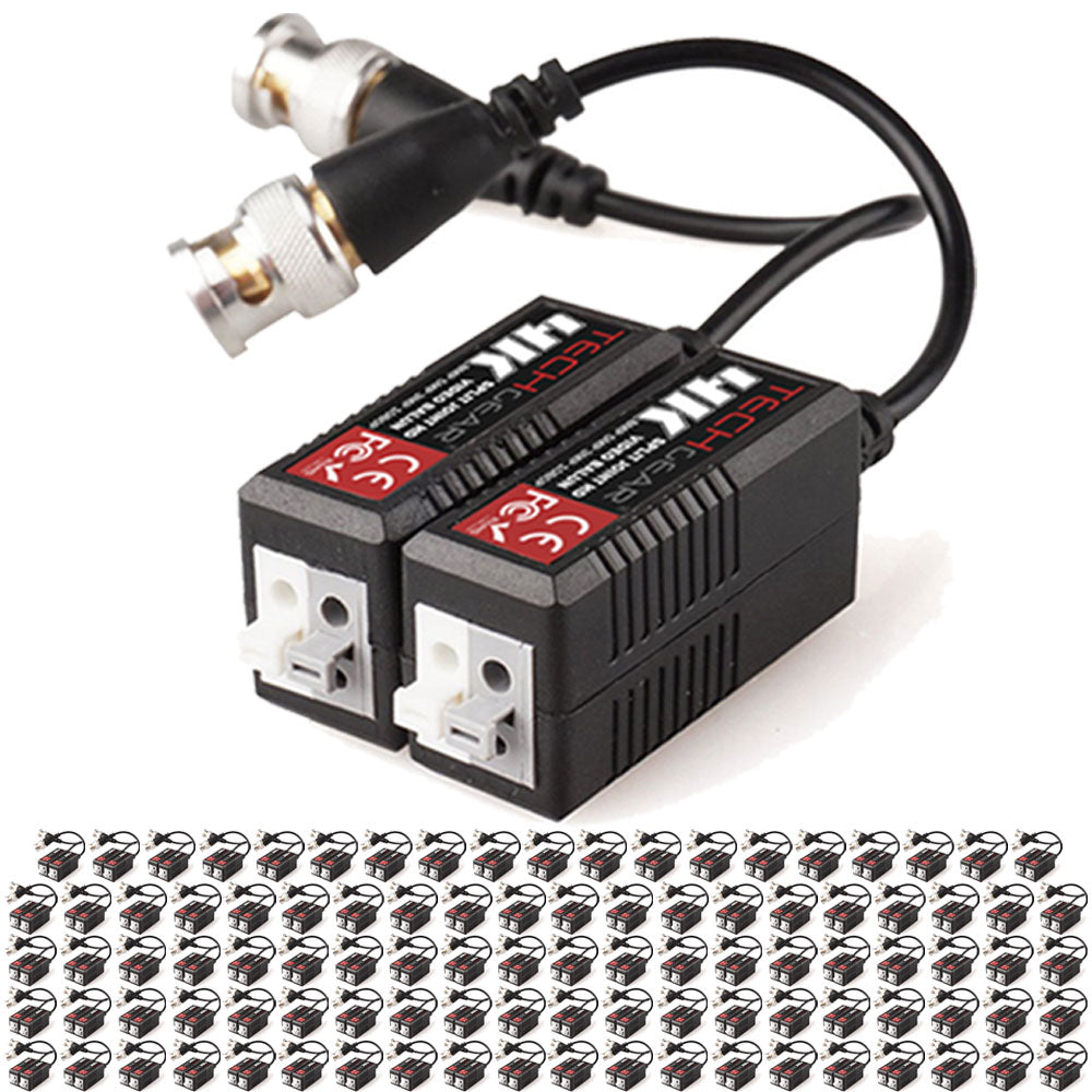 TECHGEAR CCTV Video Balun 4K 8MP BNC to RJ45 Connector, Easy Press-Fit - Passive UTP CAT5/6 Camera Adapter (Multi Pack Pairs)