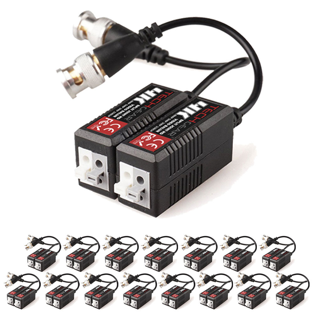TECHGEAR CCTV Video Balun 4K 8MP BNC to RJ45 Connector, Easy Press-Fit - Passive UTP CAT5/6 Camera Adapter (Multi Pack Pairs)