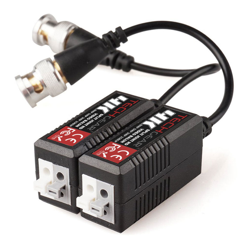 TECHGEAR CCTV Video Balun 4K 8MP BNC to RJ45 Connector, Easy Press-Fit - Passive UTP CAT5/6 Camera Adapter (Multi Pack Pairs)