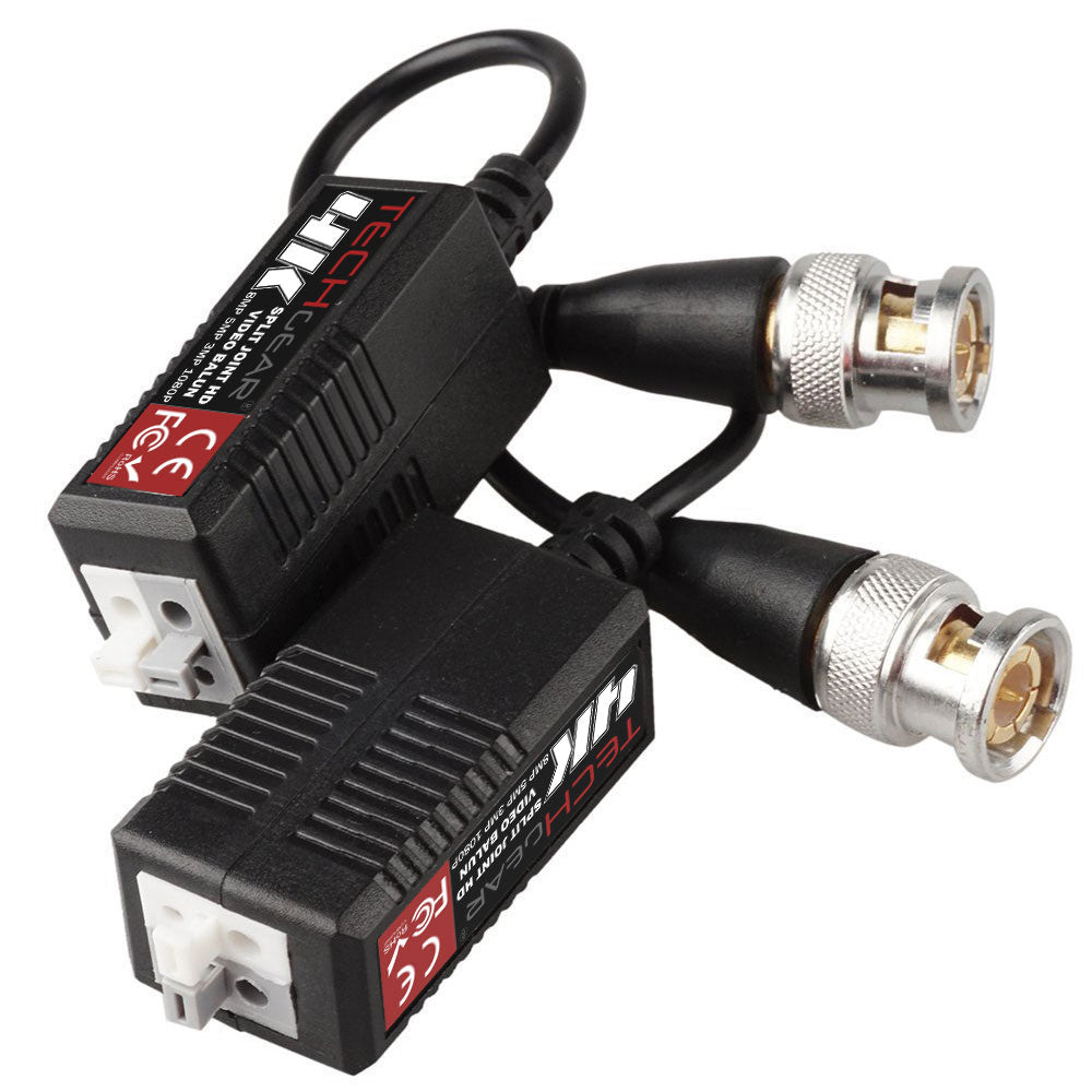 TECHGEAR CCTV Video Balun 4K 8MP BNC to RJ45 Connector, Easy Press-Fit - Passive UTP CAT5/6 Camera Adapter (Multi Pack Pairs)