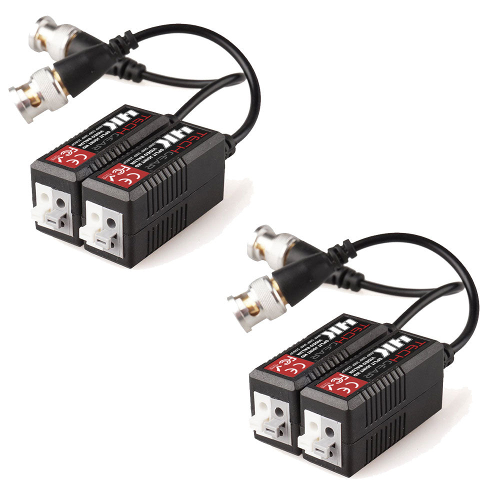 TECHGEAR CCTV Video Balun 4K 8MP BNC to RJ45 Connector, Easy Press-Fit - Passive UTP CAT5/6 Camera Adapter (Multi Pack Pairs)