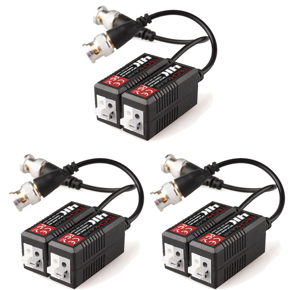 TECHGEAR CCTV Video Balun 4K 8MP BNC to RJ45 Connector, Easy Press-Fit - Passive UTP CAT5/6 Camera Adapter (Multi Pack Pairs)