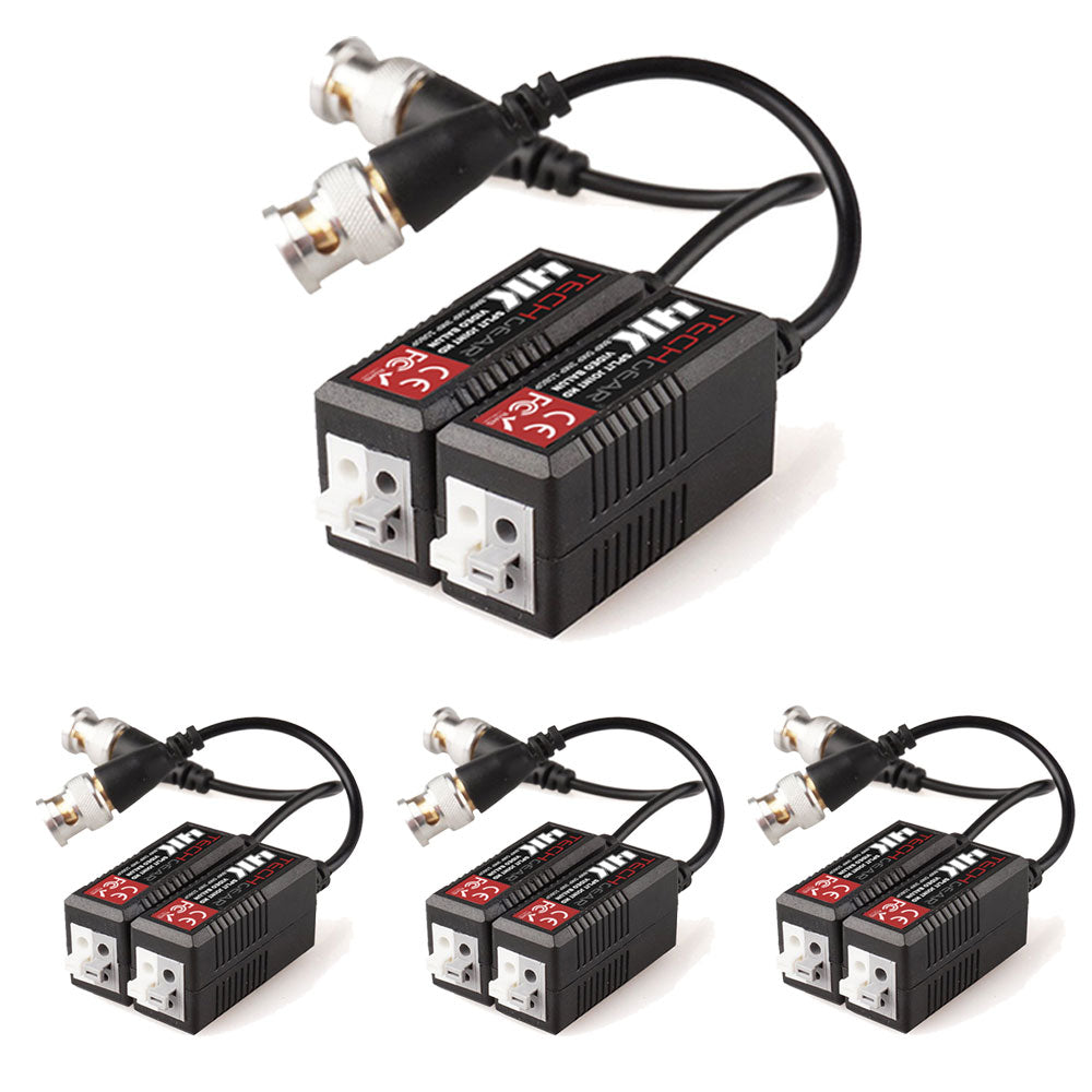 TECHGEAR CCTV Video Balun 4K 8MP BNC to RJ45 Connector, Easy Press-Fit - Passive UTP CAT5/6 Camera Adapter (Multi Pack Pairs)