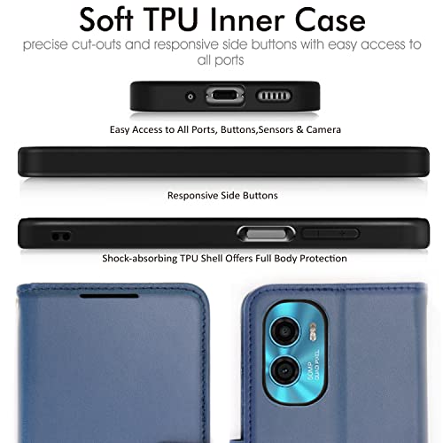 [Wallet Case] Protective Cover with Cash & Card Holder, Stand and Wrist Strap For Motorola Moto E32