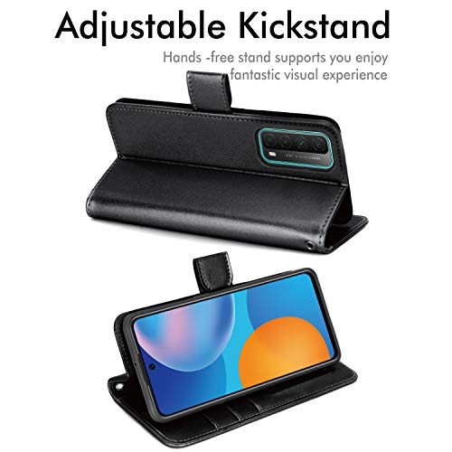 [Wallet Case] Protective Cover with Cash & Card Holder, Stand and Wrist Strap For Huawei P Smart 2021