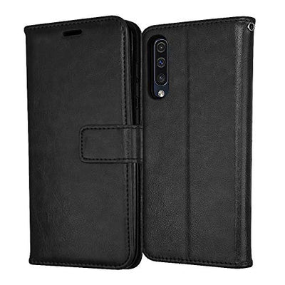 [Wallet Case] Protective Cover with Cash & Card Holder, Stand and Wrist Strap For Samsung Galaxy A50