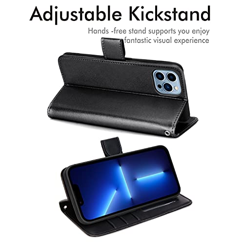 [Wallet Case] Protective Cover with Cash & Card Holder, Stand and Wrist Strap For Apple iPhone 13 Pro Max