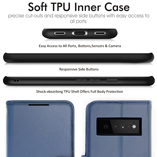 [Wallet Case] Protective Cover with Cash & Card Holder, Stand and Wrist Strap For Google Pixel 6 Pro