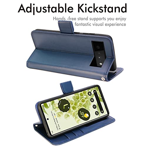 [Wallet Case] Protective Cover with Cash & Card Holder, Stand and Wrist Strap For Google Pixel 6 Pro