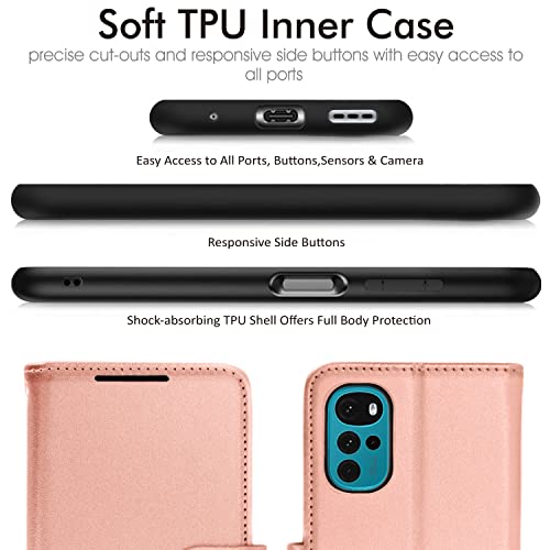 [Wallet Case] Protective Cover with Cash & Card Holder, Stand and Wrist Strap For Motorola Moto G22