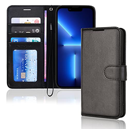 [Wallet Case] Protective Cover with Cash & Card Holder, Stand and Wrist Strap For Apple iPhone 13 Pro Max