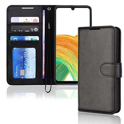 [Wallet Case] Protective Cover with Cash & Card Holder, Stand and Wrist Strap For Samsung Galaxy A33 5G