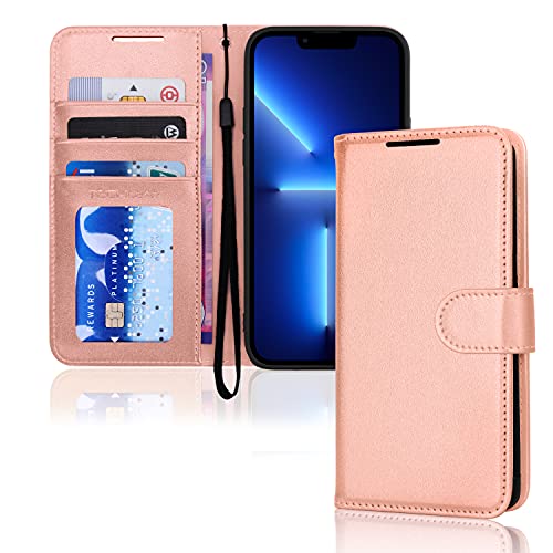 [Wallet Case] Protective Cover with Cash & Card Holder, Stand and Wrist Strap For Apple iPhone 13 Pro Max