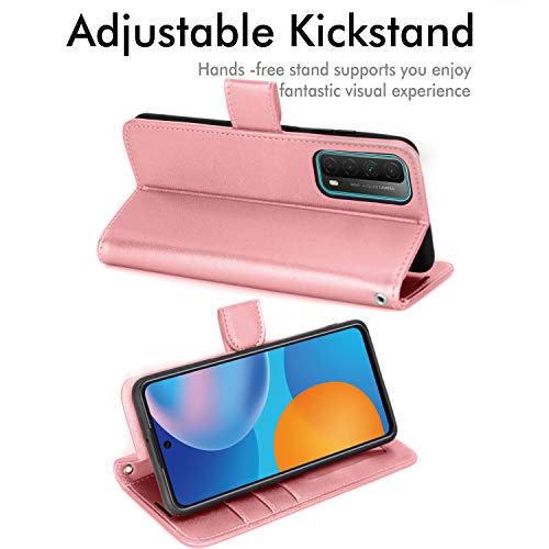 [Wallet Case] Protective Cover with Cash & Card Holder, Stand and Wrist Strap For Huawei P Smart 2021